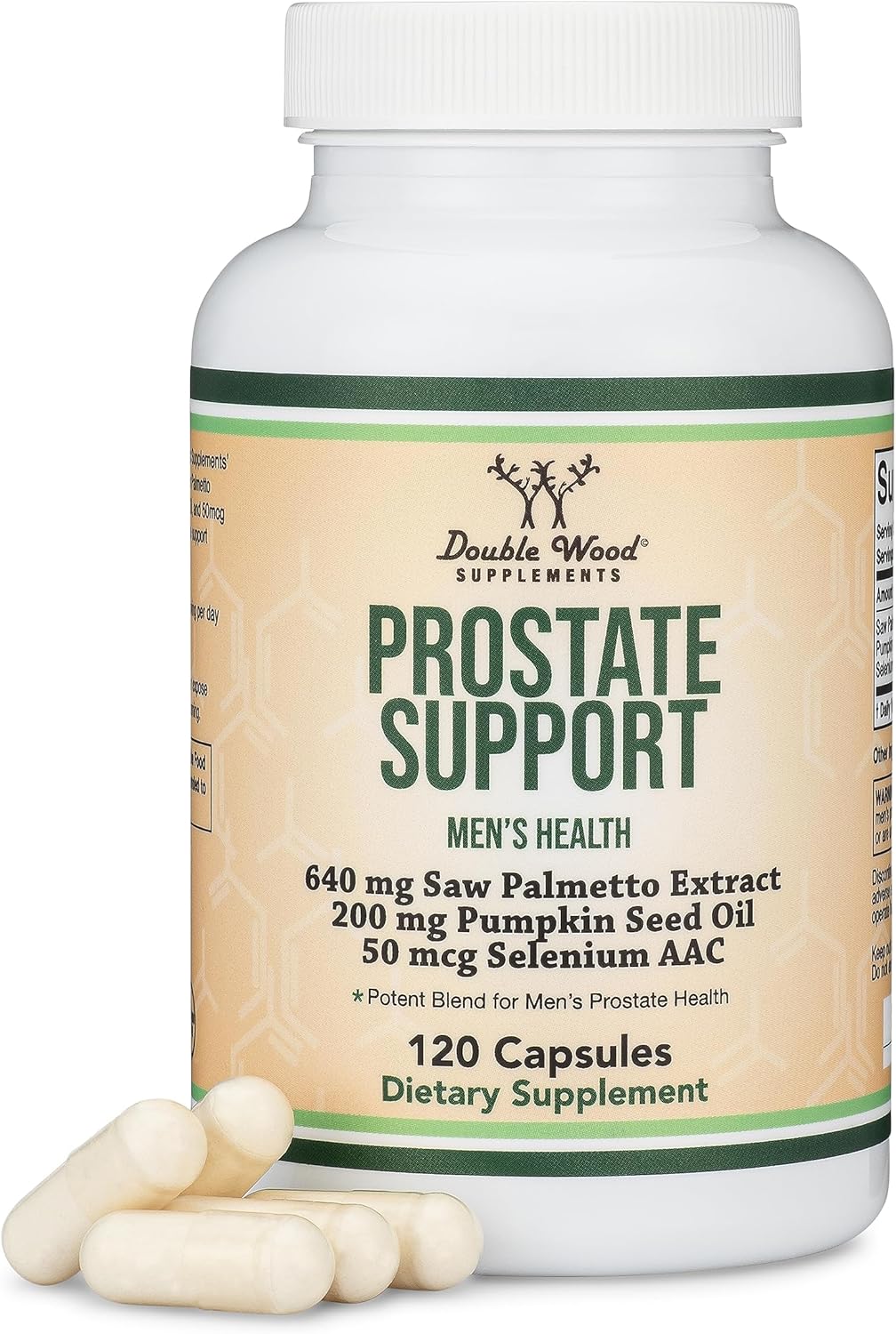 Double Wood Prostate Support Saw Palmetto Pumpkin Seed Oil Selenium 120 Caps