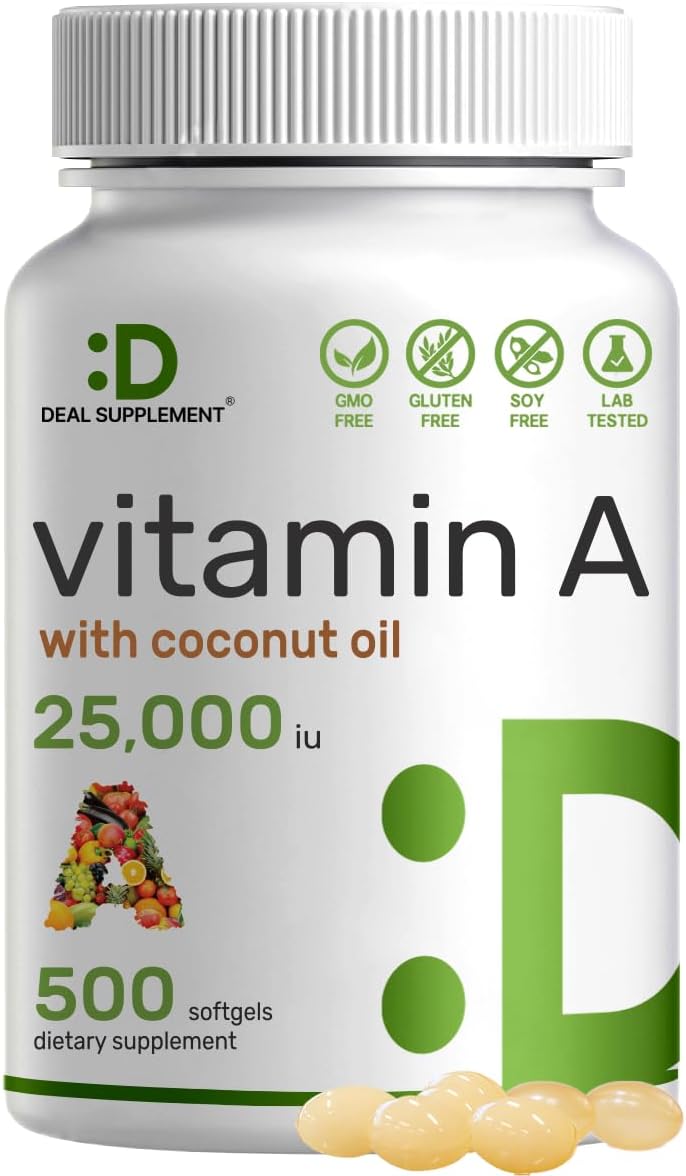 DEAL SUPPLEMENT Vitamin A 25000 IU 500 Coconut Oil Fish Liver Oil Vitamins for Eye Immune & Skin Health