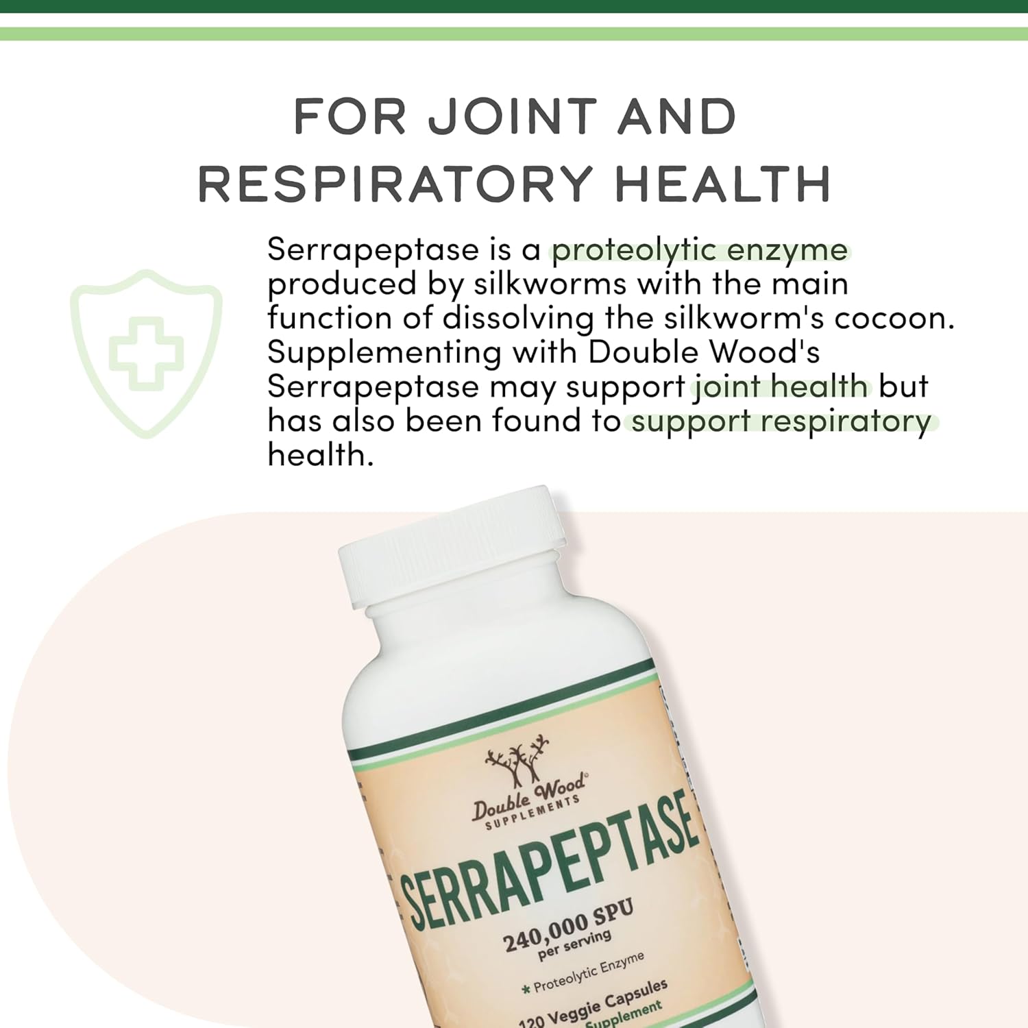 Double Wood Serrapeptase 240,000 Proteolytic Hearth Enzyme Joint Health 120 Caps