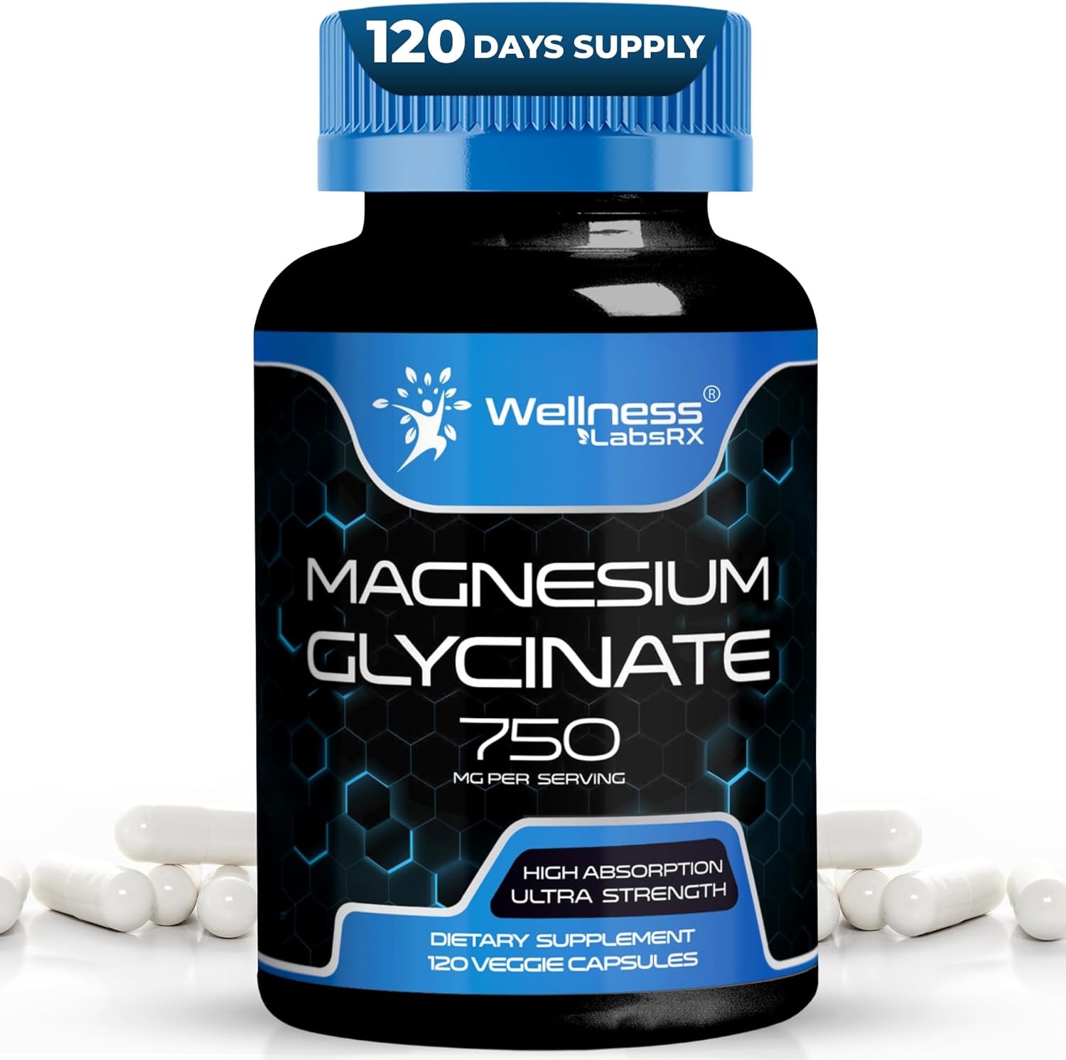 Wellness Labs Magnesium Glycinate for Magnesium Chelate Women and Men 750mg 120 Caps