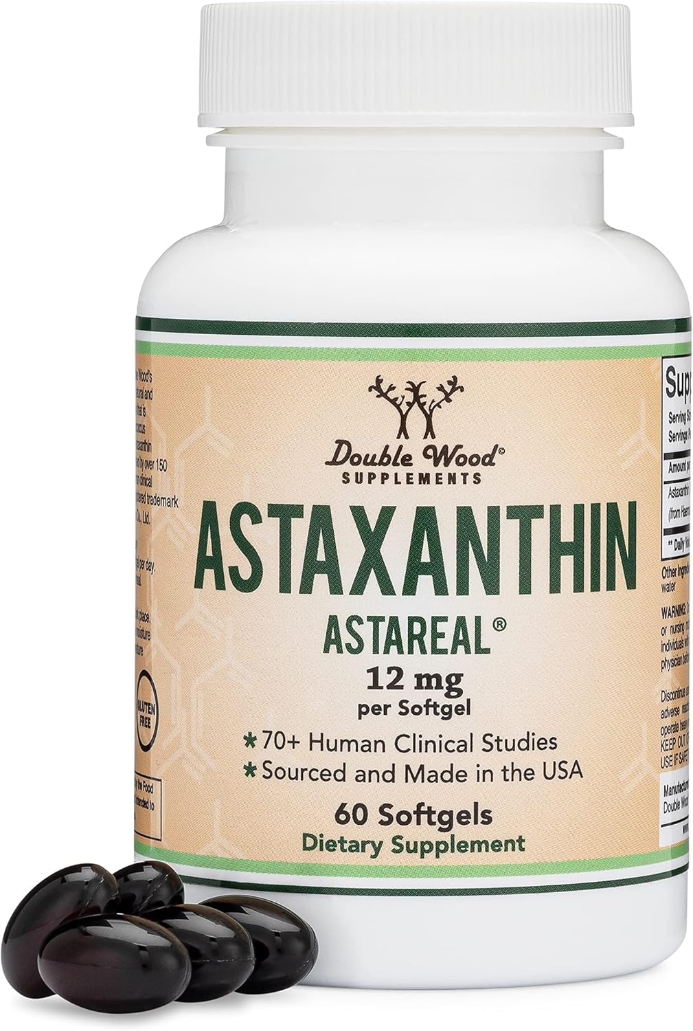 Double wood Astaxanthin 12mg Max Strength Antioksidan Eye Skin Health 60 Softgels
