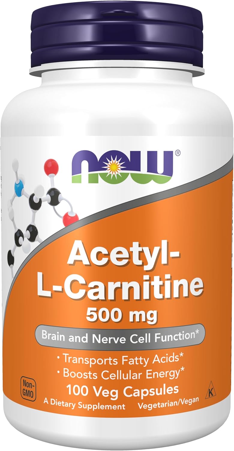 NOW Foods Acetyl-L Carnitine 500 mg Amino Acid Brain And Nerve Cell Function 100 Veg Capsules