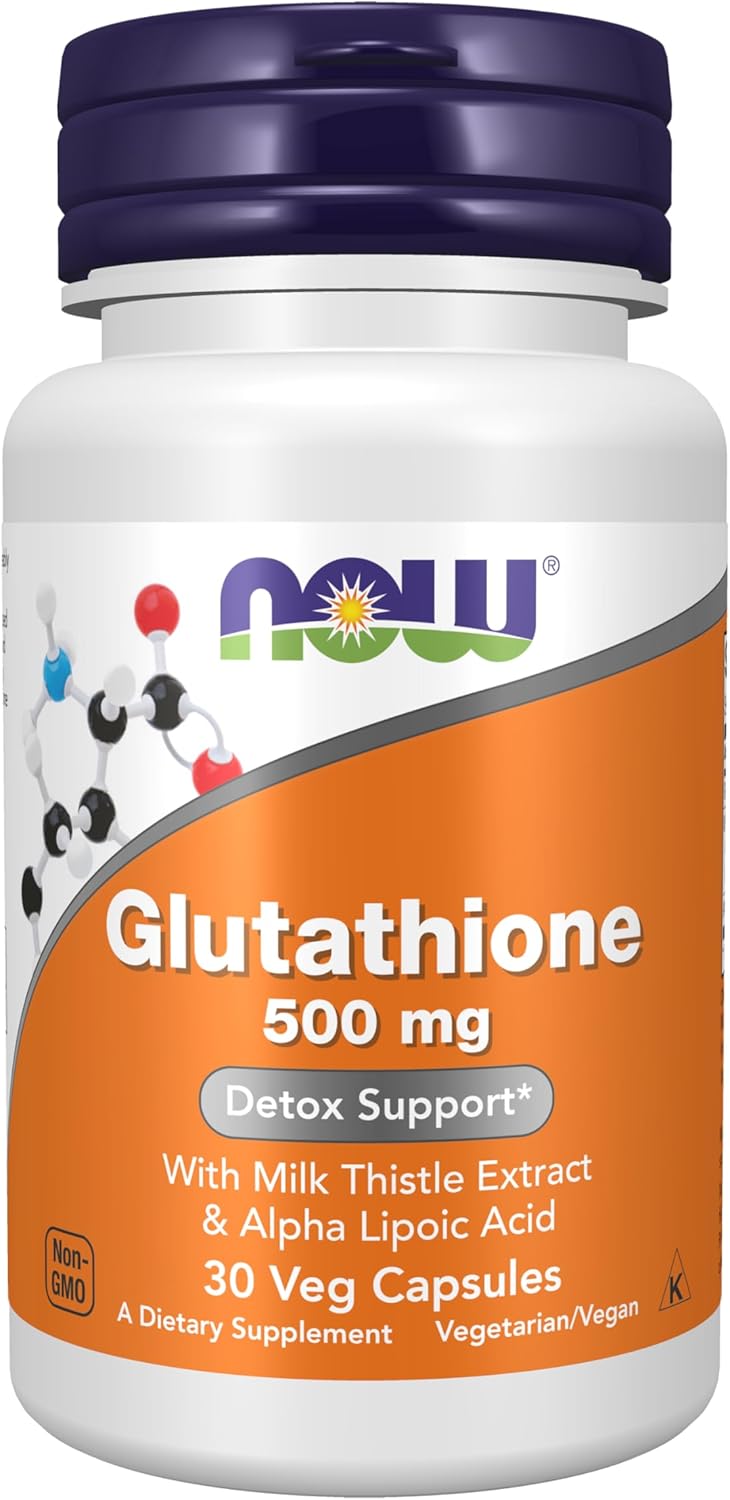 NOW Foods Glutathione 500 mg With Milk Thistle Extract & Alpha Lipoic Acid Detox Free Radical Neutralizer 30 Veg Caps