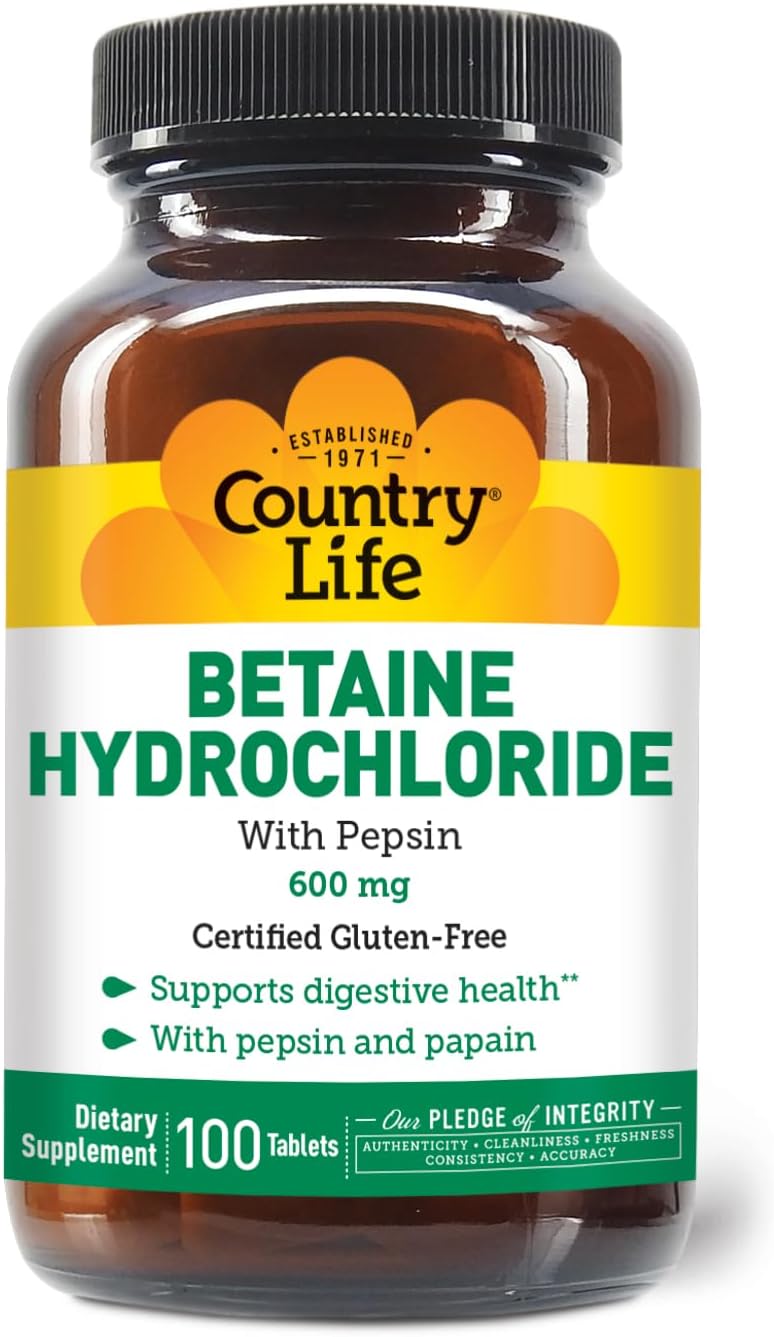Country Life Betaine Hydrochloride with Pepsin Digestive Health 600mg 100 Tablet