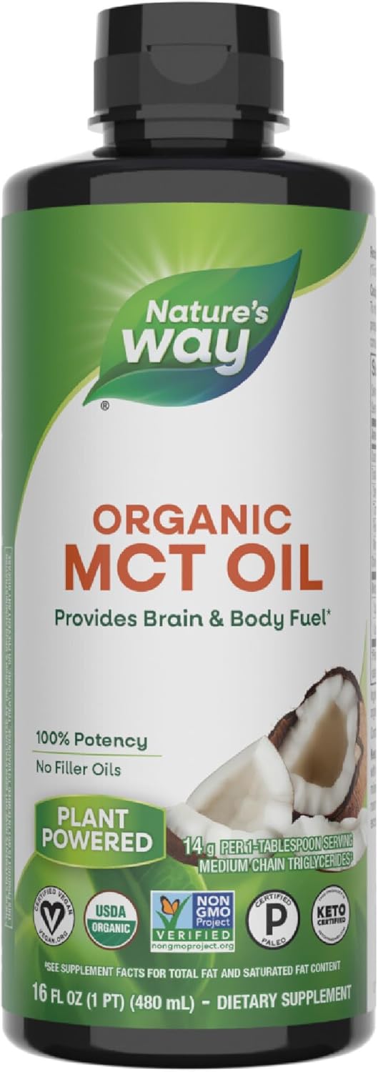 Nature's Way Organic MCT Oil Brain and Body Fuel from Coconuts C8 Caprylic Acid Keto
