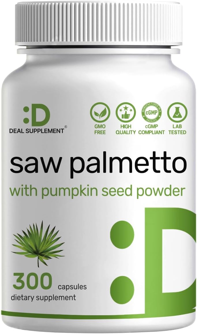 Deal Supplement Saw Palmetto 5000 mg with Pumpkin Seed 300 Caps Prostate Health DHT Blocker Hair