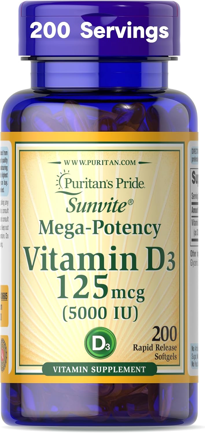 Puritan's Pride Vitamin D3 125 mcg 5000 IU 200 Softgels
