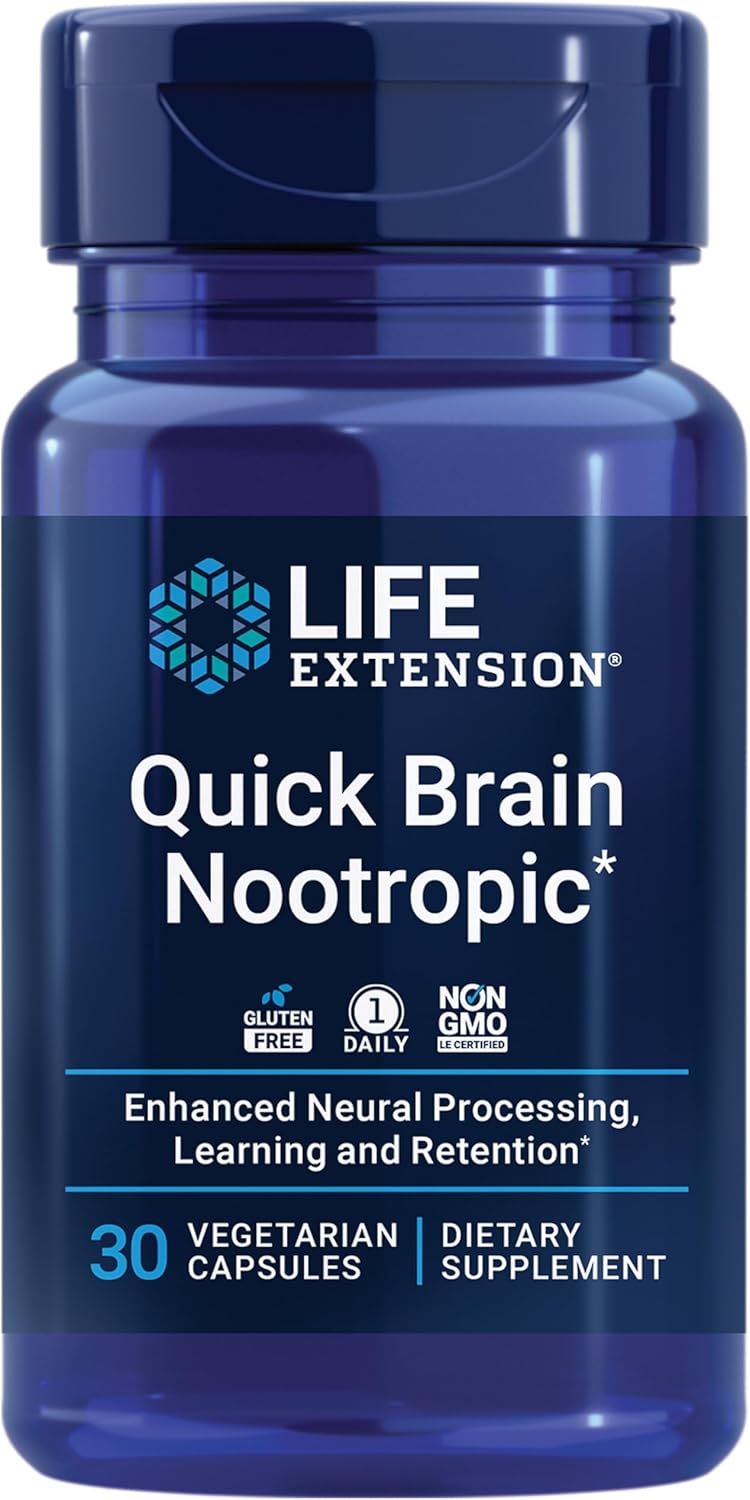 Life Extension Quick Brain Nootropic Lutein zeaxanthin gotu kola bacopa 30 Veg Caps