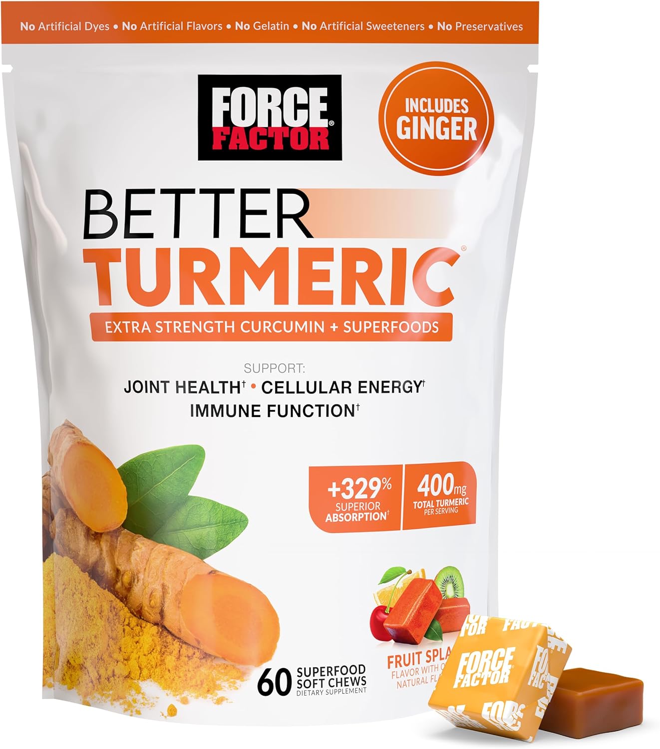 Force Factor Better Turmeric 400mg with Black Pepper & Ginger 60 Turmeric Chews