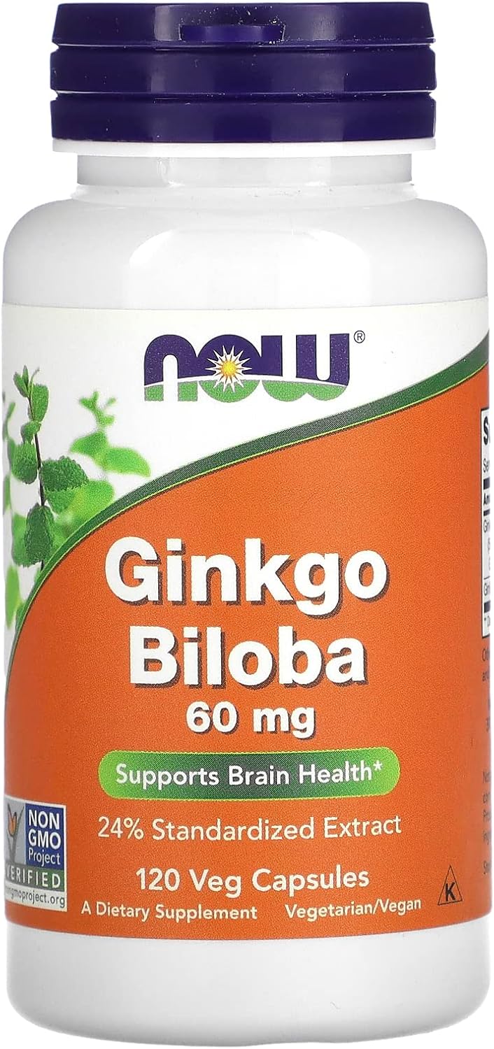 NOW Foods Ginkgo Biloba Supports Brain Health 60 mg 120 Veg Caps