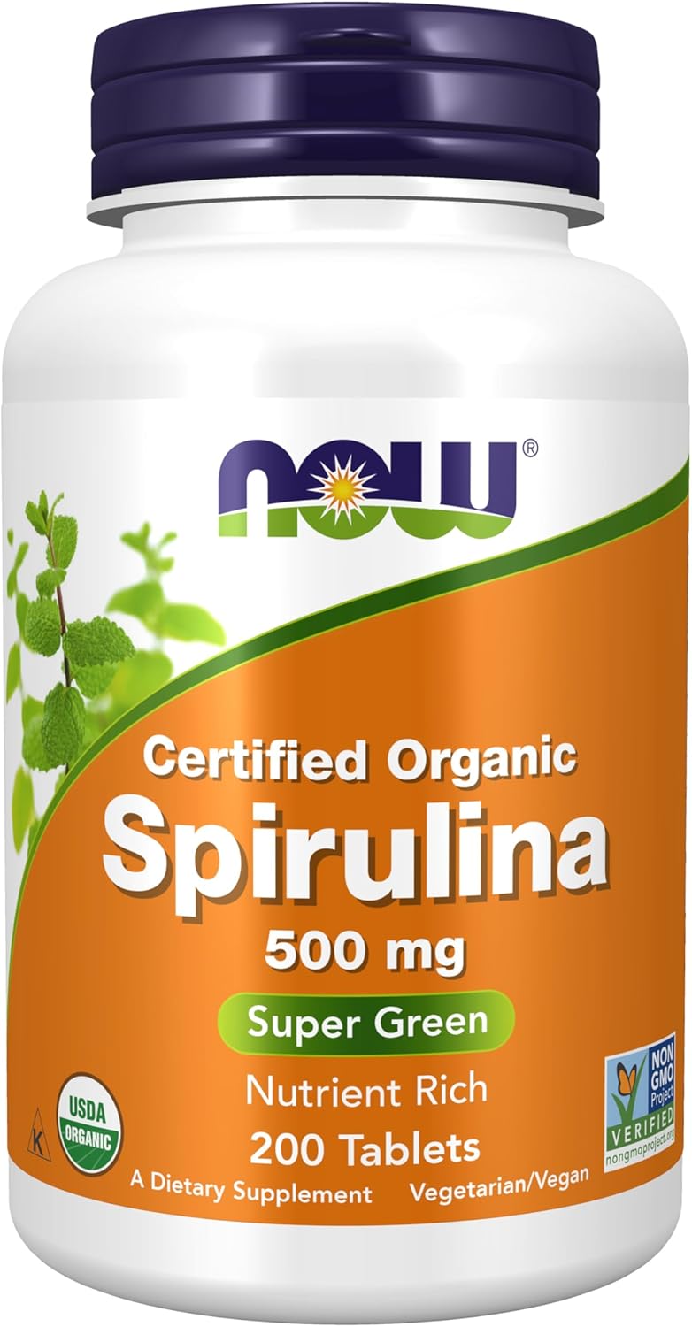 NOW Foods Organic Spirulina 500 mg with Vitamins Minerals and GLA Gamma-Linolenic Acid 200 Tablet
