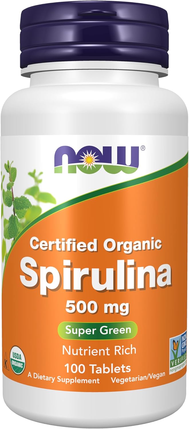 NOW Organic Spirulina 500 mg with Vitamins Minerals and GLA Gamma-Linolenic Acid 100 Tablet