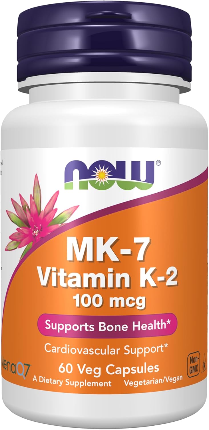 NOW Foods MK-7 Vitamin K-2 100 mcg Cardiovascular Support Supports Bone Health 60 Veg