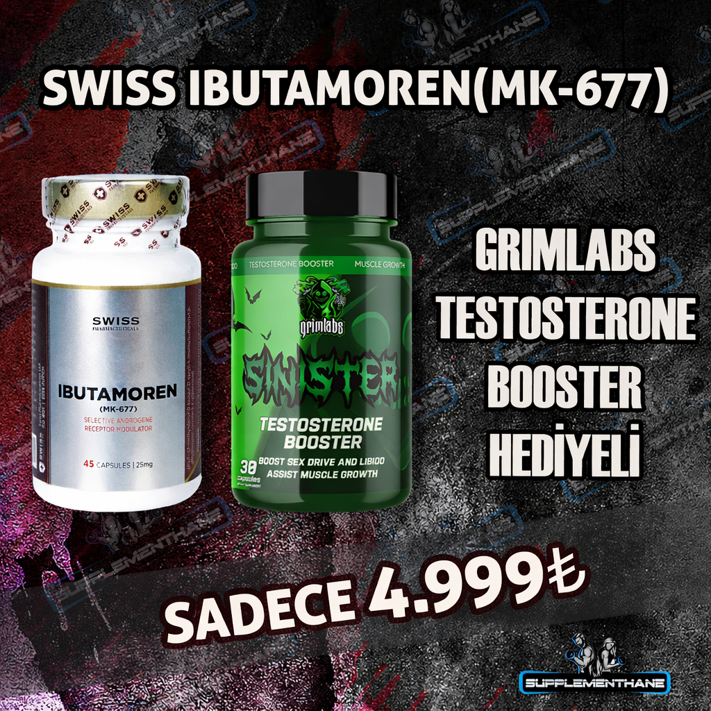 Swiss Pharma Ibutamoren MK677 45 Caps + Grimlabs Sinister Testo Booster 30 Caps