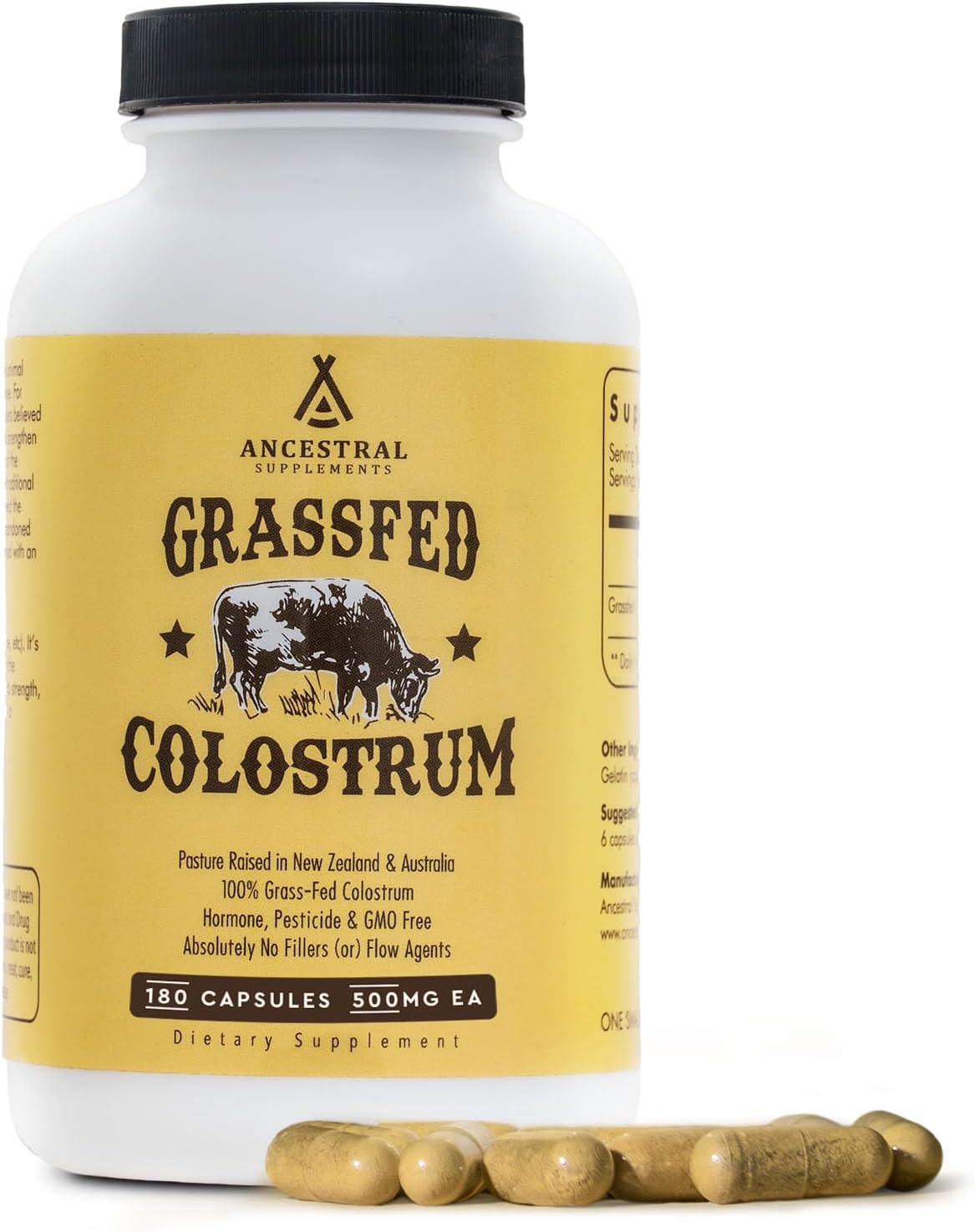 Ancestral Supplements Grass Fed Beef Colostrum Supplement, 3000 mg, 180 Caps