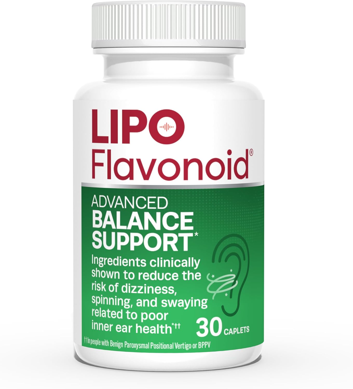 Lipo Flavonoid Balance Support Inner Ear Health Vertigo Relief with Ginkgo Biloba Bioflavonoids, & B Vitamins - Reduces Dizziness Spinning Swaying
