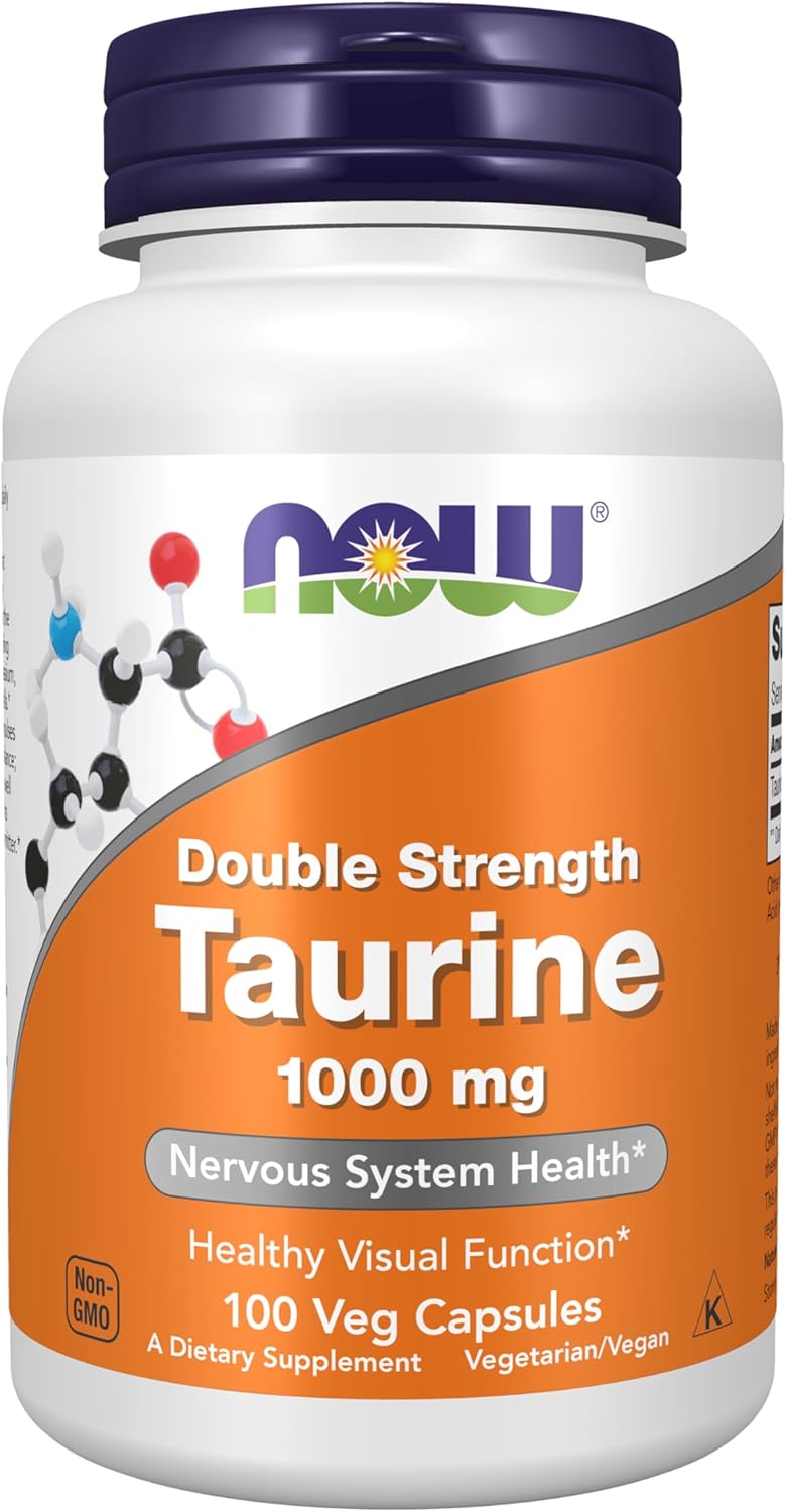 NOW Foods Taurine 1000 mg Double Strength, Nervous System Health 100 Veg Caps