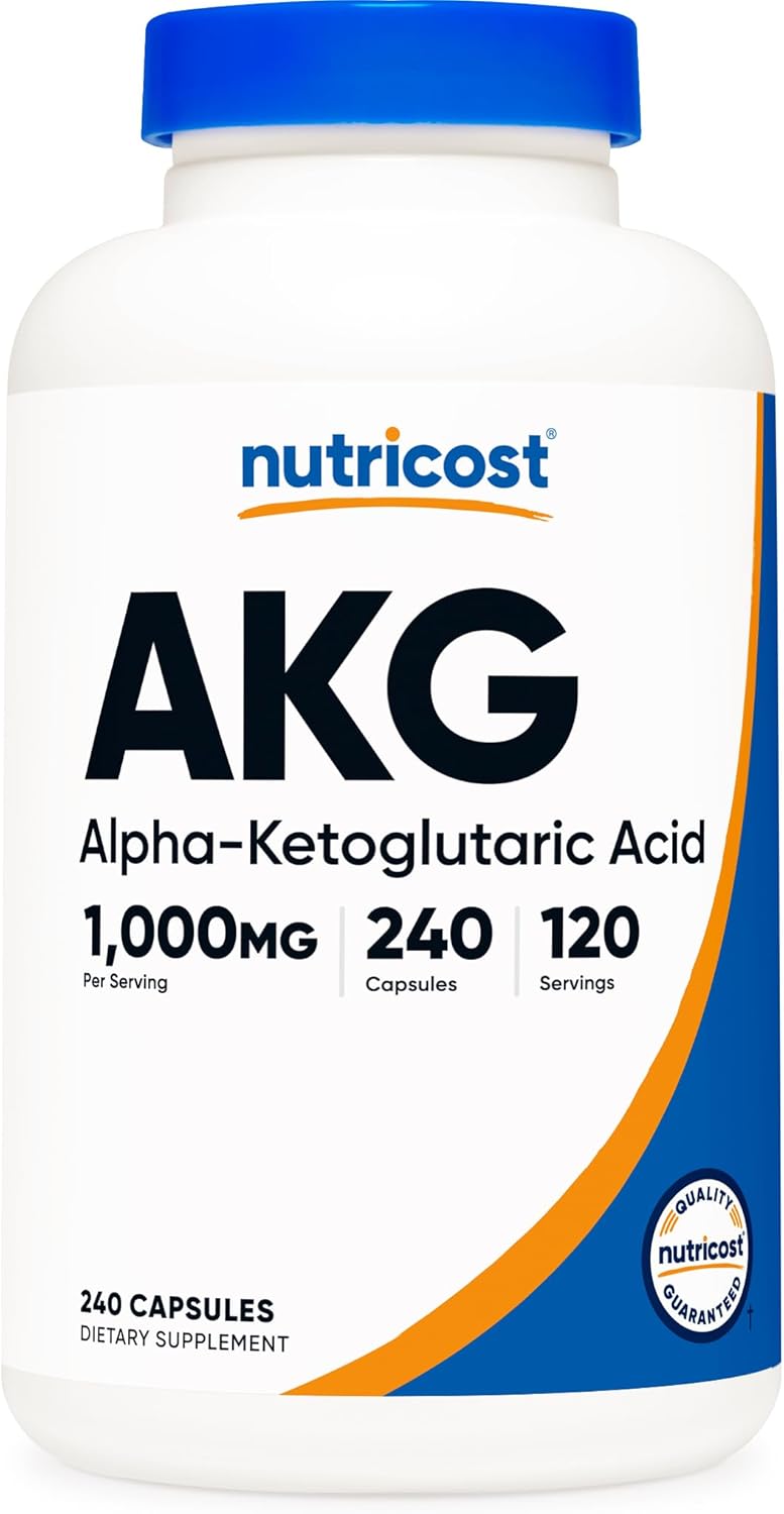 Nutricost AKG Alpha Ketoglutaric Acid Supplement 1,000 mg, 240 Capsules, 120 Servings Per Bottle - Powerful Precursor to Glutamine & Arginine, Energy Support