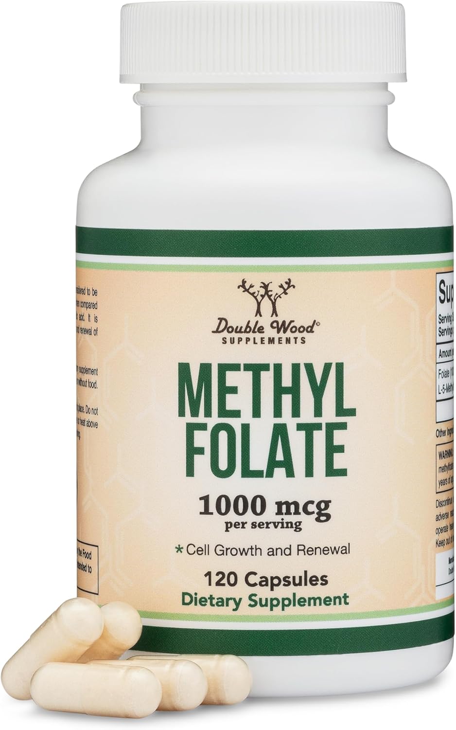 Double Wood Methylfolate 1,000mcg, 120 Caps Methylated Folate More Active Form of Folate Than Folic Acid