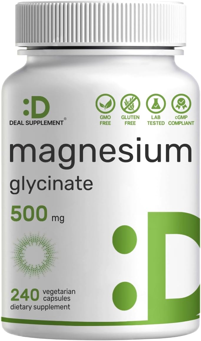 Deal Supplement Magnesium Glycinate 500mg, 240 Veggie Capsules
