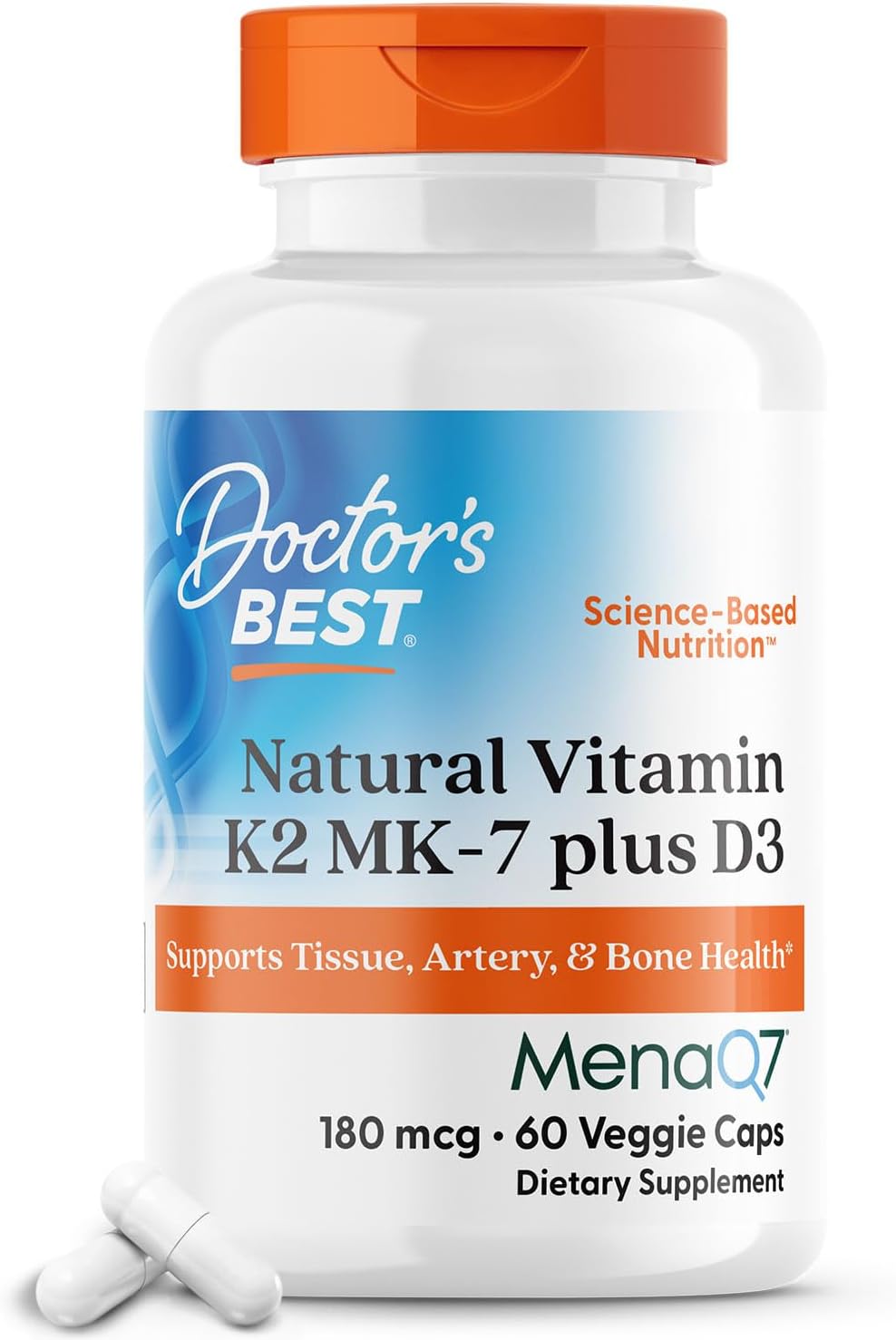 Doctor's Best Natural Vitamin K2 MK-7 Plus D3 180 mcg 60 Veggie Caps