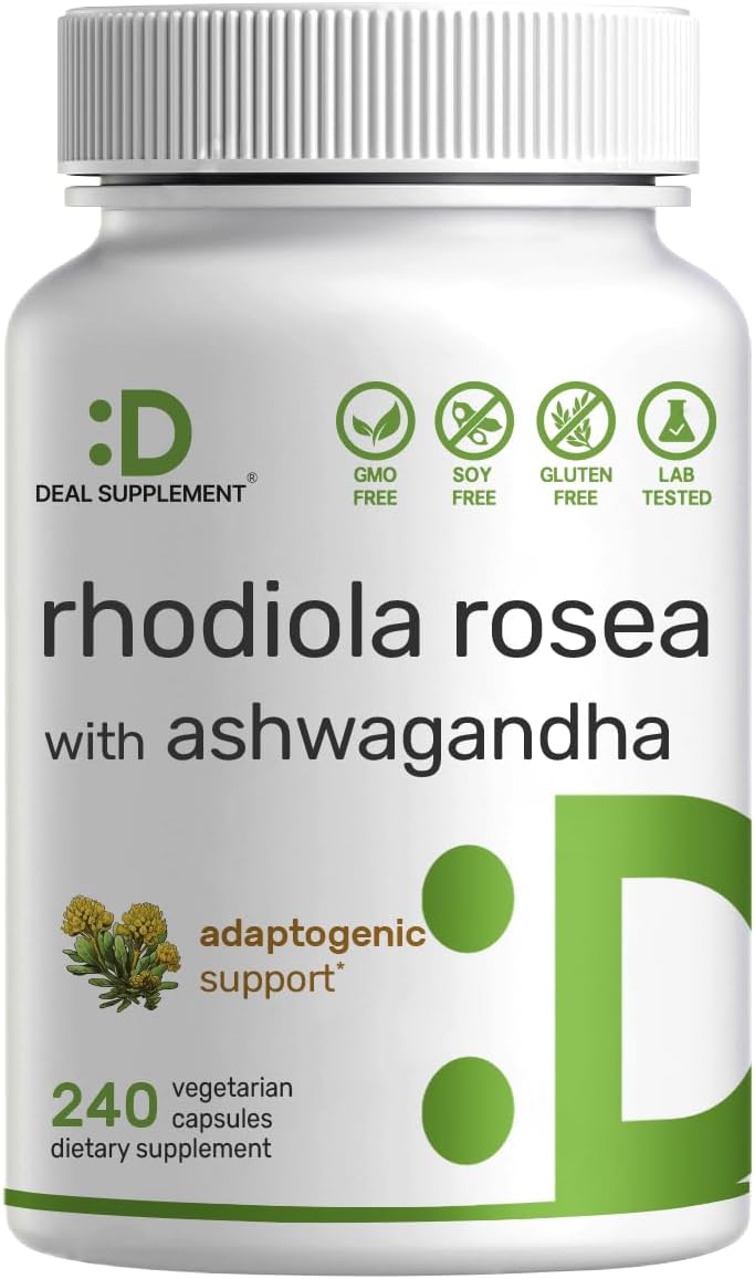 Deal Supplement Rhodiola Rosea with Ashwagandha 5,000mg Per Serving, 240 Veggie Capsules
