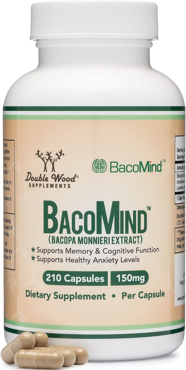 Double Wood BacoMind  210 Vegan Capsules, Promotes Learning and Memory, Reduces Anxiety