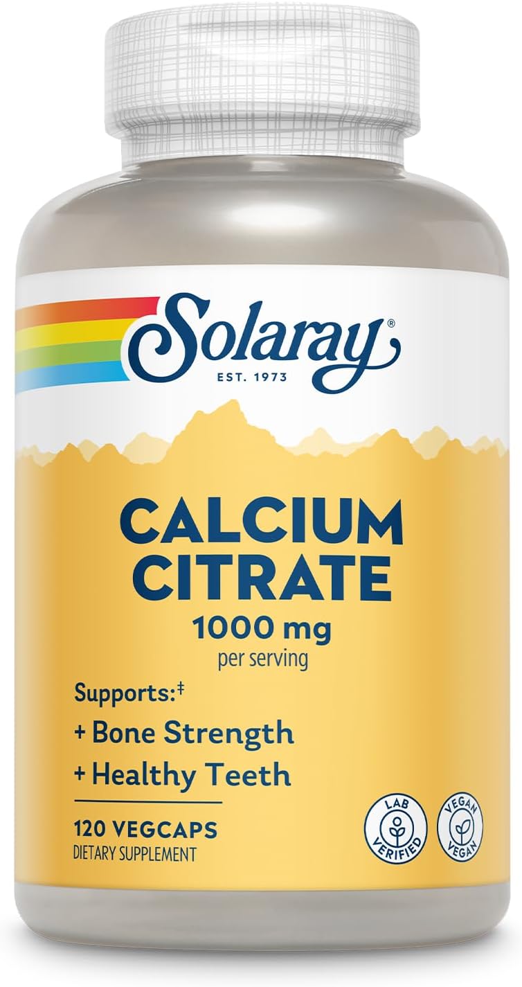 Solaray Calcium Citrate 1000mg - Chelated Calcium Supplement - Vegan - 30 Servings, 120 VegCaps