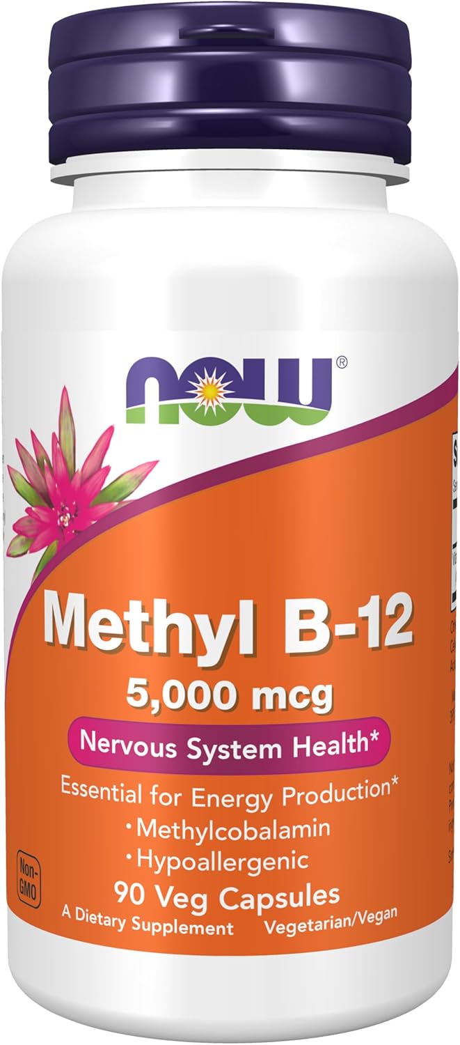 NOW Foods Supplements Methyl B-12 Nervous System Health 5000mcg, 90 Veg Caps