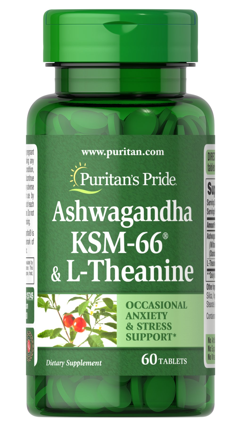 Puritan's Pride Ashwagandha KSM66 & L-Theanine-60 Tablet