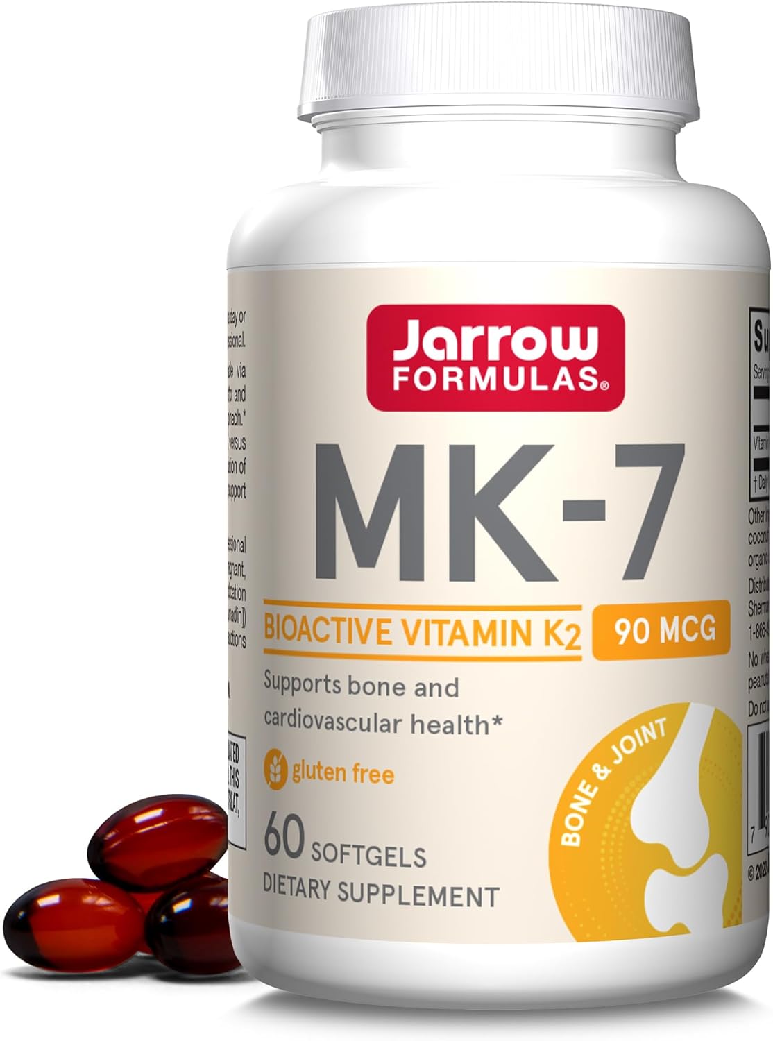 Jarrow Formulas MK-7 90 mcg - Bioactive Form of Vitamin K2 - 60 Servings (Softgels)