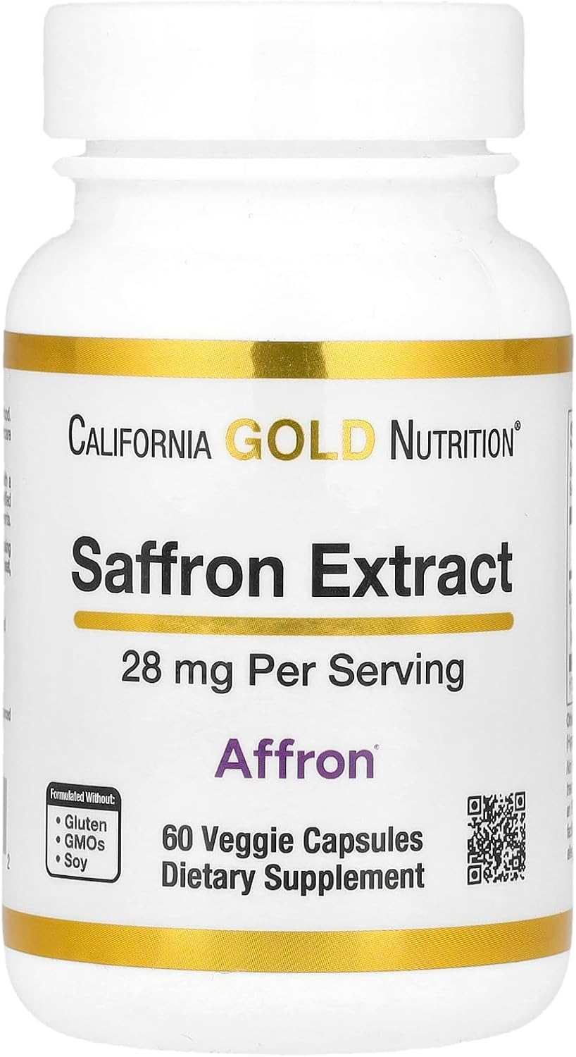 California Gold Nutrition Saffron Safran Extract with Affron®, 28 mg, 60 Veggie Capsules