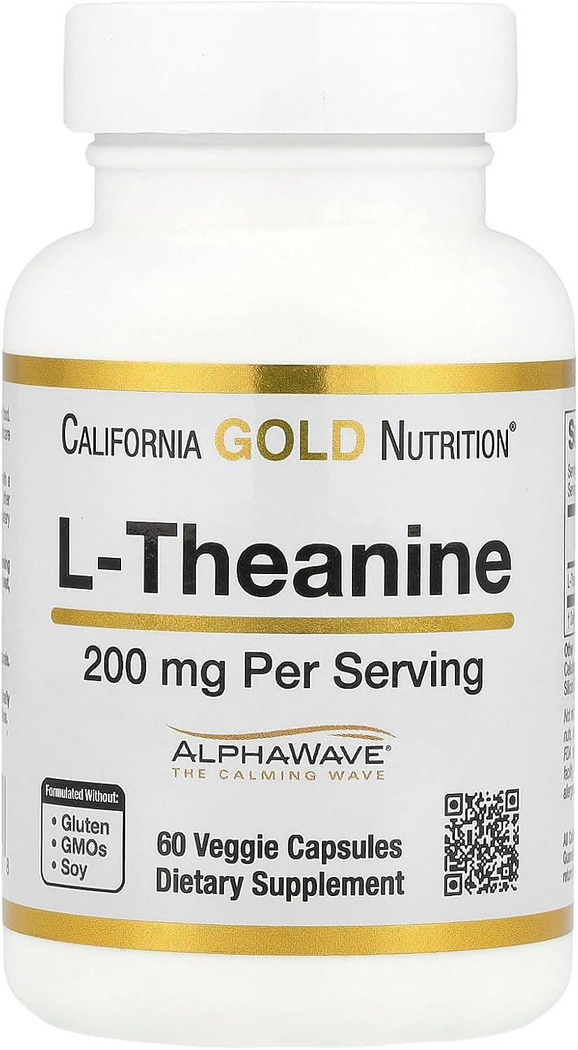California Gold Nutrition L-Theanine Featuring AlphaWave, 200 mg, 60 Veggie Caps