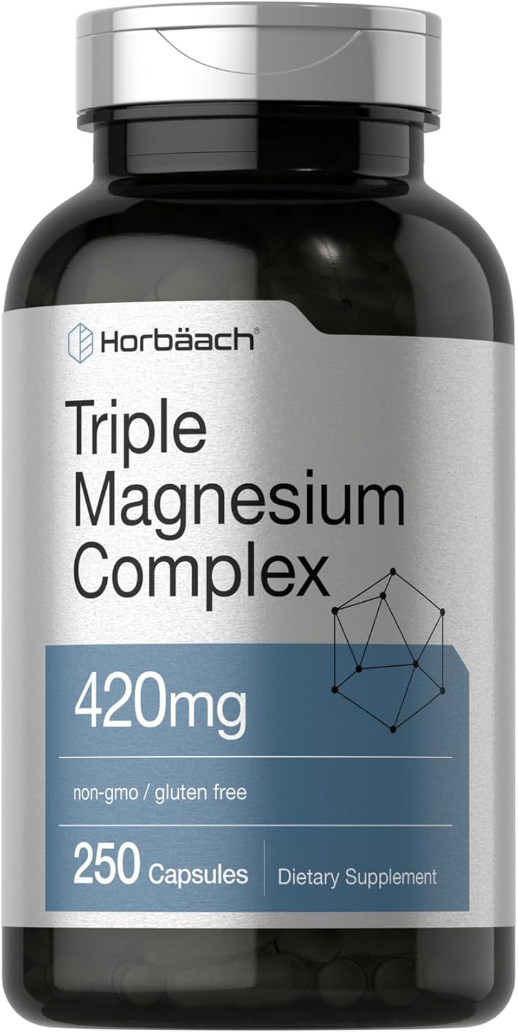 Horbäach Triple Magnesium(Magnezyum) Complex 420 mg 250 Caps Gluten Free Magnesium Oxide, Citrate