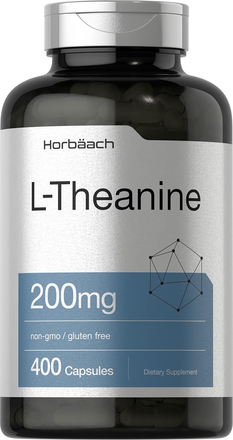 Horbäach L Theanine | 200mg | 400 Capsules | Value Size | Non-GMO, Gluten Free