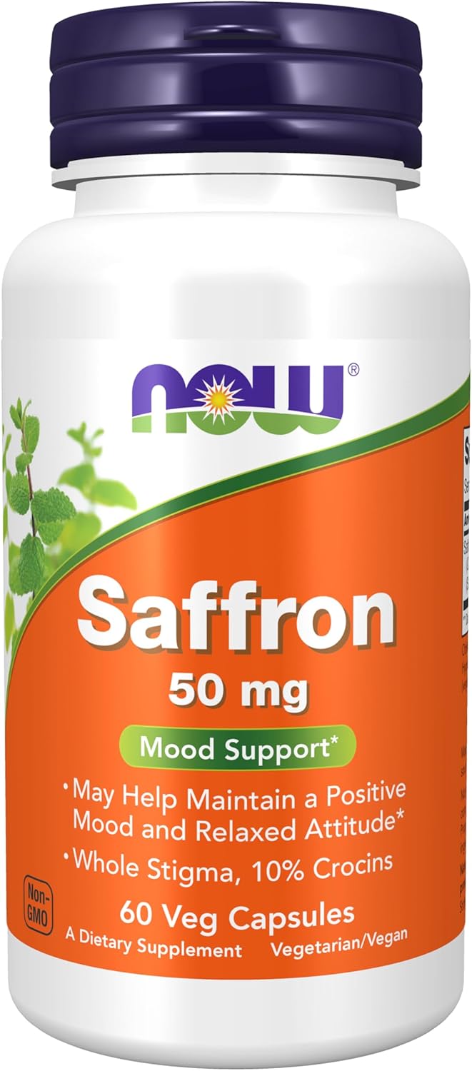 NOW Foods  Saffron Whole Herb 50 mg with 10% Crocins, 60 Veg Caps