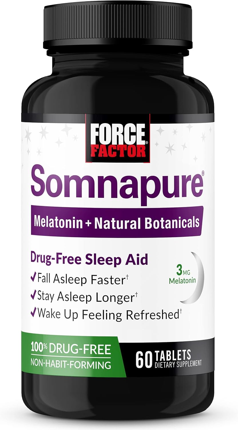 Force Factor Somnapure Drug-Free Sleep Aid Sleeplessness with Melatonin & Valerian & Theanine Fall Asleep 60 Tablet