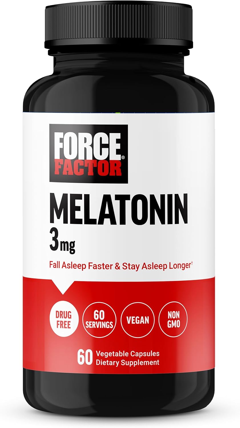Force Factor Melatonin 3mg, Drug-Free Supplement, Vegan, Non-GMO, 60 Vegetable Caps