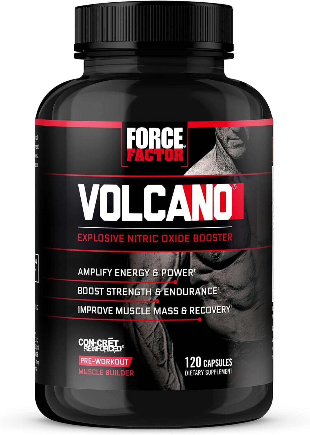 Force Factor Volcano PreWorkout Nitric Oxide Booster for Men with Creatine and L-Citrulline Pump 120 Capsules