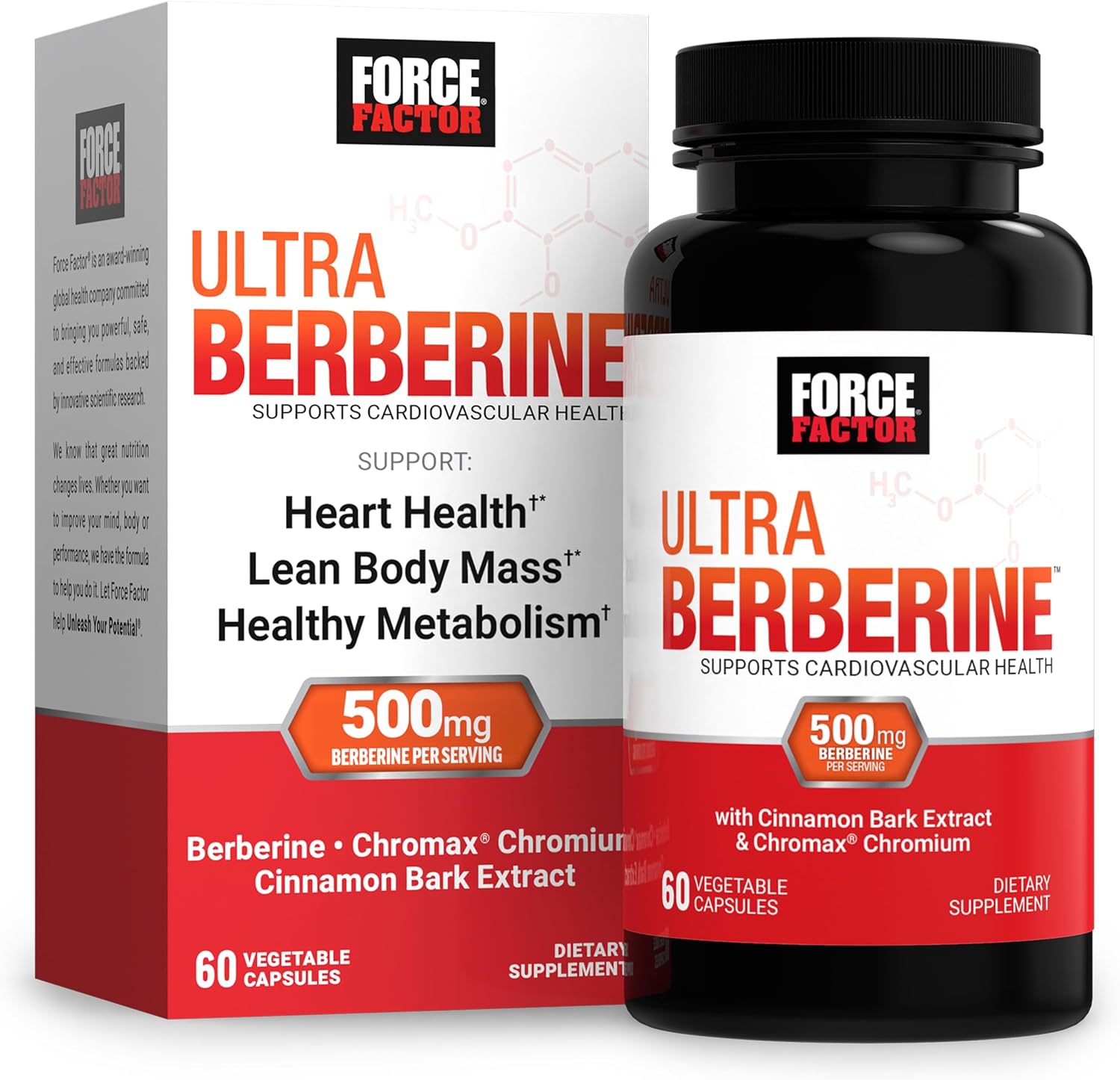 Force Factor Ultra Berberine 500mg Chromium & Cinnamon 60 Vegetable Capsules