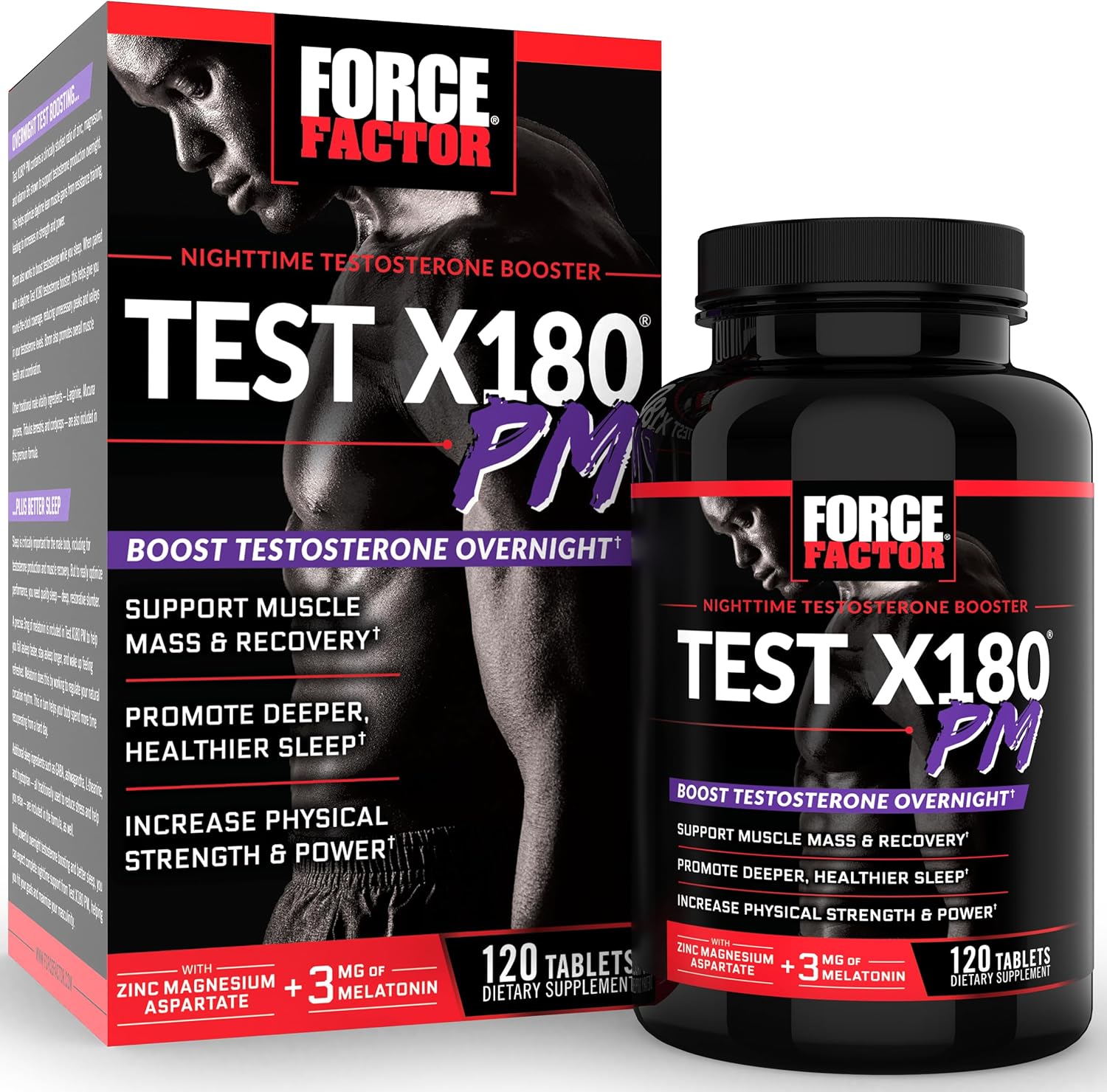 Force Factor Test X180 PM Testo Booster for Men Sleep and Recovery - 120 Caps