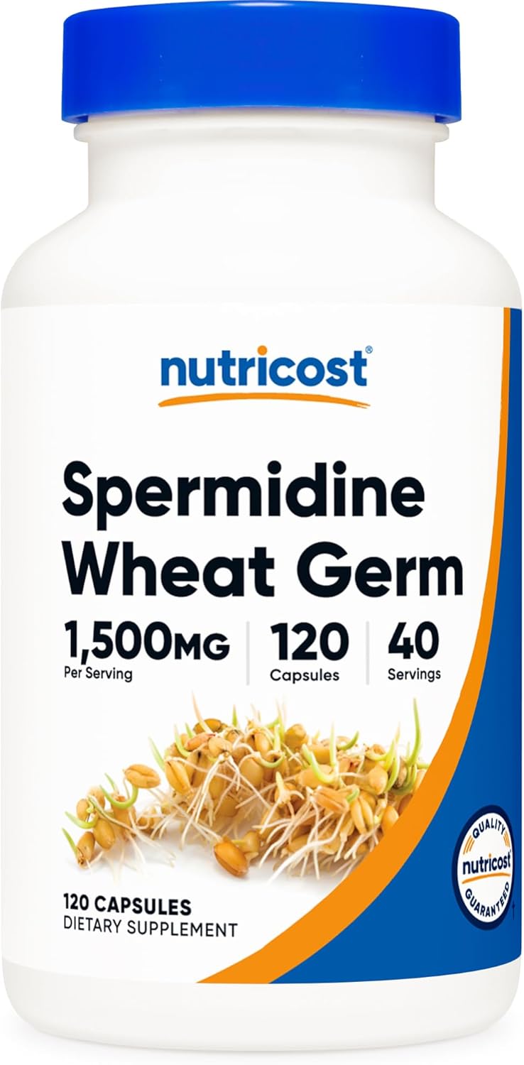 Nutricost Spermidine Wheat Germ Extract Zinc+Thiamine  1500mg 120 Capsules - 15mg Equivalent Spermidine anti aging brain health