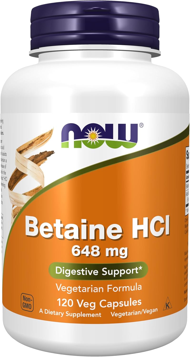 NOW Foods Betaine HCl 648 mg Vegetarian Formula Digestive Support 120 Veg Capsules