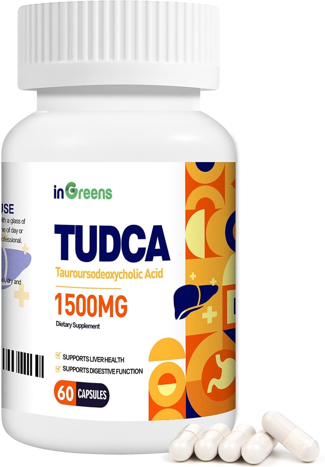 inGreens TUDCA High Pure Tauroursodeoxycholic Salts Liver Cleanse Detox and Repair 1500 mg 60 Caps
