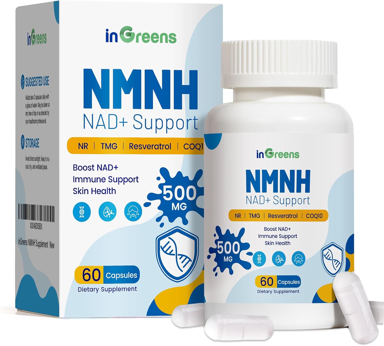 inGreens NMNH Alternative with TMG, Resveratrol, COQ10, NAD Anti Aging, Energy, Boost 500mg 60 Caps