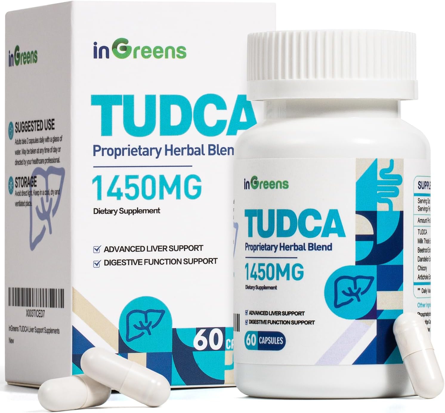 inGreens TUDCA+Milk Thistle 1450MG Health for Liver Kidney Cleanse Detox and Repair 60 Caps