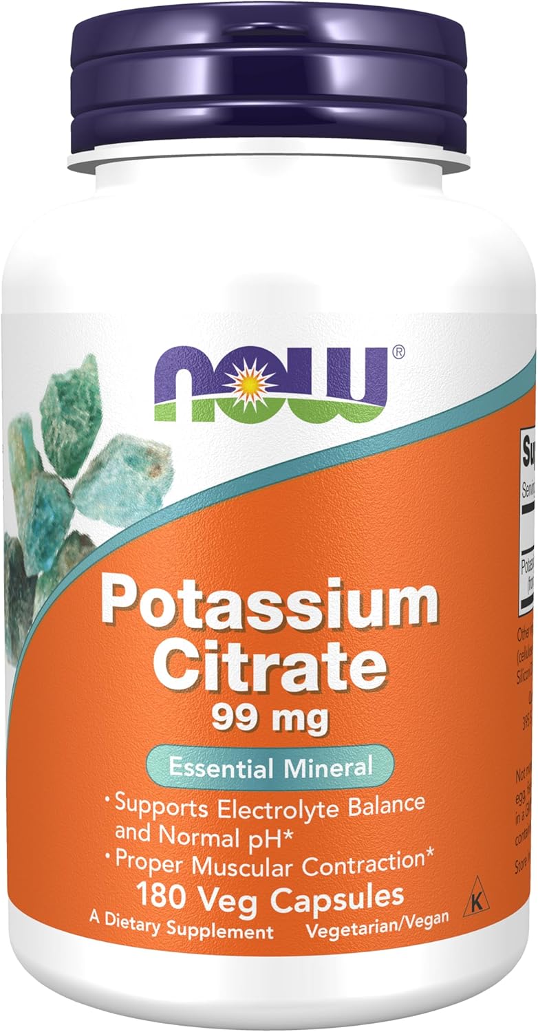 NOW Potassium(Potasyum) Citrate Electrolyte Balance and Normal pH Essential Mineral 180 veg Caps