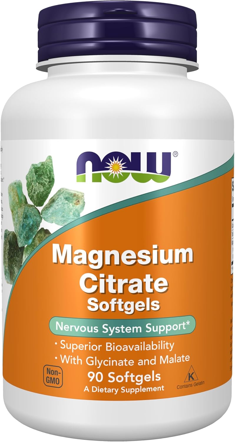NOW Magnesium Citrate, With Glycinate & Malate, Nervous System Support 90 Softgels