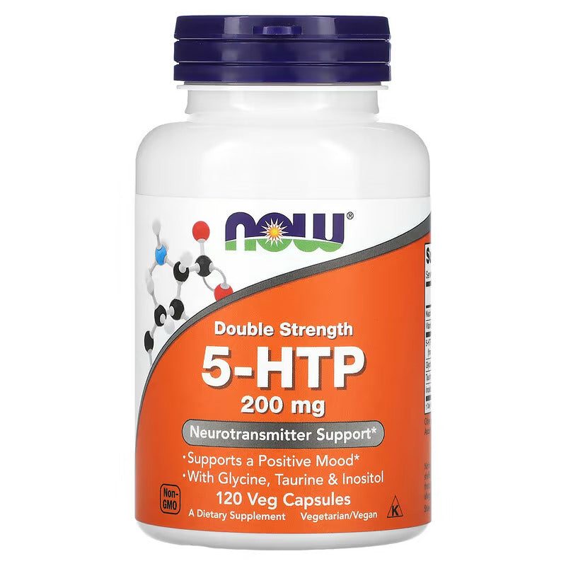 NOW Foods 5-HTP Inositol , Taurine , Niacin , Glycine Double Strength, 200 mg, 120 Veg Capsules