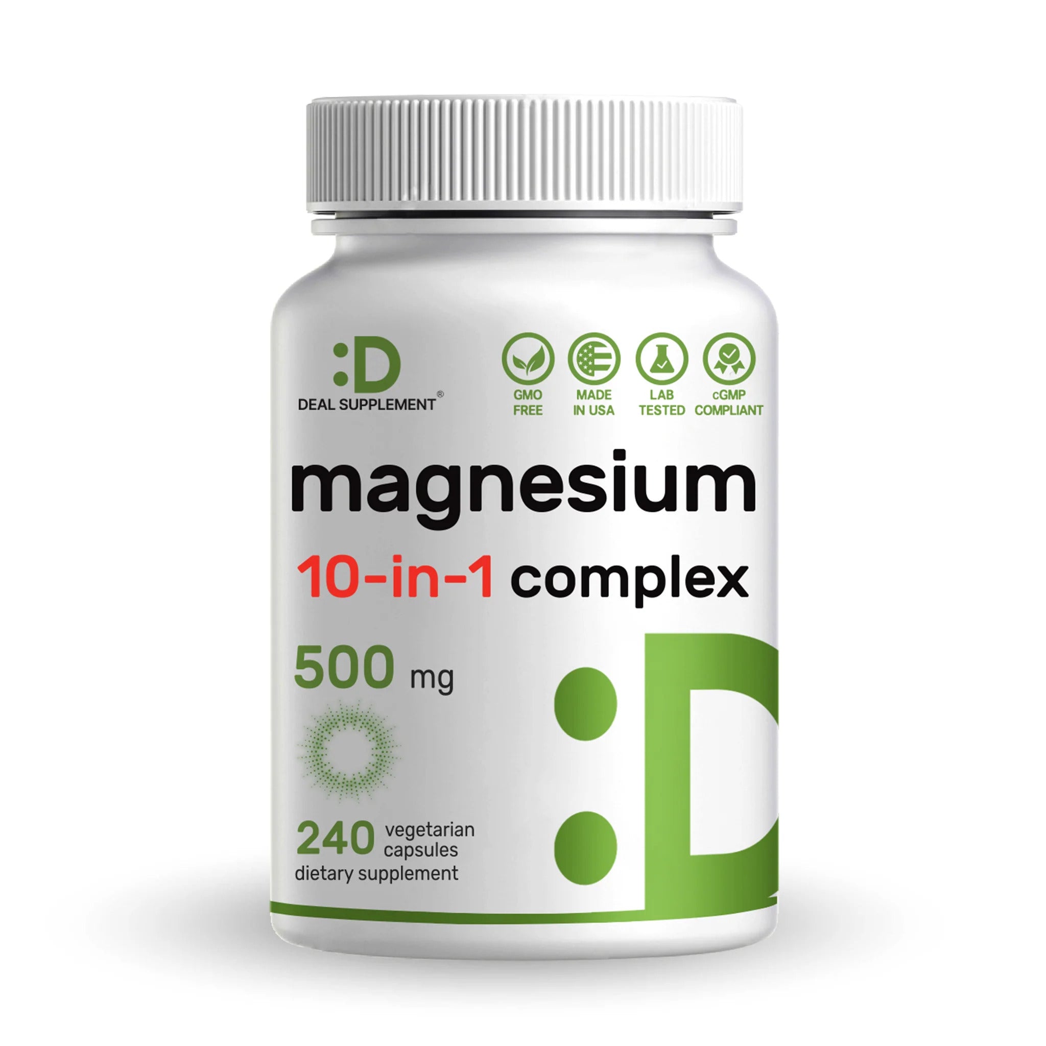 Deal Supplement Magnesium(Magnezyum) 10-in-1 Complex Supplement 500mg, 240 Veggie Capsules